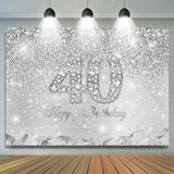 Allenjoy Silver Glitter Simple Happy 40Th Birthday Backdrop