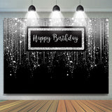 Allenjoy Silver Glitter Spark Luxury Happy Birthday Backdrop