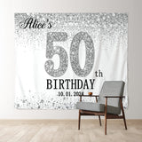 Allenjoy Silver Glitter White Custom 50Th Birthday Backdrop