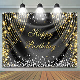 Allenjoy Silver Gold Diamonds Curtain Happy Birthday Backdrop