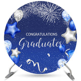 Allenjoy Silver Navy Blue Balloons Circle Graduation Backdrop