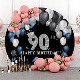 Allenjoy Silver Sparkling Black Circle 90Th Birthday Backdrop