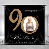 Allenjoy Simple Custom Photo Gold Black Birthday Backdrop