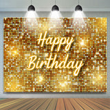 Allenjoy Simple Gold Sparkling Sequin Happy Birthday Backdrop