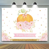 Allenjoy Simple Pumpkin Pink Flowers Happy Birthday Backdrop