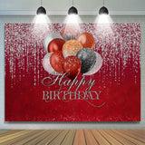 Allenjoy Simple Red Glitter Balloon Happy Birthday Backdrop