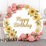 Allenjoy Simple Sunflower Wreath White Round Birthday Backdrop