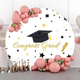 Allenjoy Simple White Round Glitter Stars Congrategrad Backdrop