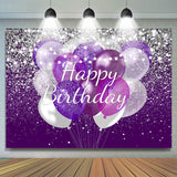 Allenjoy Sliver And Purple Glitter Balloons Birthday Backdrop