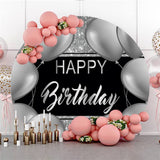 Allenjoy Sliver Ballon Glitter Round Happy Birthday Backdrop