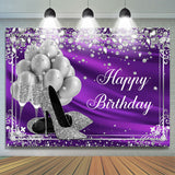 Allenjoy Sliver Balloon And Diamonds Purple Birthday Backdrop