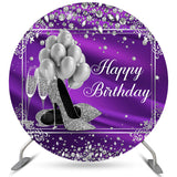 Allenjoy Sliver Balloon Diamonds Purple Birthday Circle Backdrop