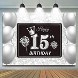 Allenjoy Sliver Balloons Bokeh Glitter 15Th Birthday Backdrop