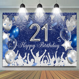 Allenjoy Sliver Blue Glitter Balloons 21Th Birthday Backdrop