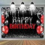 Allenjoy Sliver Bokeh Glitter Black Happy Birthday Backdrop