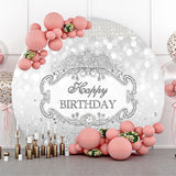 Allenjoy Sliver Glitter Crown Pearl Round Birthday Backdrop