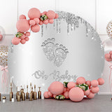 Allenjoy Sliver Glitter Footprint Round Baby Shower Backdrop