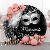 Allenjoy Sliver Glitter Masquerade Round Birthday Backdrop