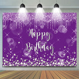 Allenjoy Sliver Glitter Purple Blur Happy Birthday Backdrop