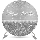 Allenjoy Sliver Grey Glitter Circle Happy Birthday Backdrop