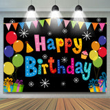 Allenjoy Snowflake Gift Balloon Black Happy Birthday Backdrop