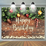 Allenjoy Snowy Christmas Theme Wooden Happy Birthday Backdrop