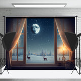 Allenjoy Snowy Night Moon Reindeer Window Christmas Backdrop