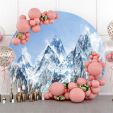 Allenjoy Snowy Sunny Montaion Round Happy Winter Backdrop