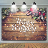 Allenjoy Snowy Wooden Christmas Theme Happy Birthday Backdrop