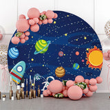 Allenjoy Solar System Planet Astronaut Rocket Circle Backdrop