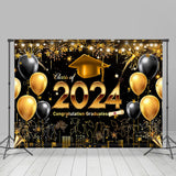 Allenjoy Sparkle Gold Black Balloon City Graduation Backdrop