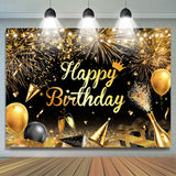 Allenjoy Sparkle Gold Ribbon Balloon Bokeh Birthday Backdrop