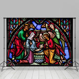 Allenjoy Stained Glass Nativity Photo Christmas Backdrop