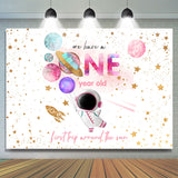 Allenjoy Star Astronaut Pink Golden 1St Birthday Backdrop