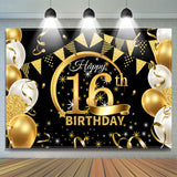 Allenjoy Stars Balloons Glitter Black 16Th Birthday Backdrop