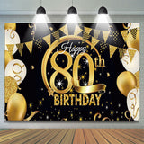 Allenjoy Stars Sparkling Balloon Black 80Th Birthday Backdrop