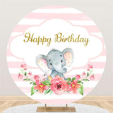 Allenjoy Stripe And Elephant Circle Happy Birthday Backdrop