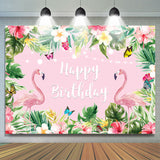 Allenjoy Summer Pink Tropical Flower Flamingos Birthday Backdrop