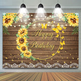 Allenjoy Summer Sunflower Wood Pattern Girls Birthday Backdrop