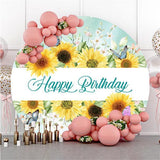 Allenjoy Sunflower And Butterfly Circle Happy Birthday Backdrop