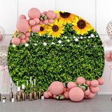 Allenjoy Sunflower And Grass Round Happy Birthday Backdrop