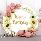 Allenjoy Sunflower And Leaves Happy Birthday Circle Backdrop