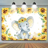 Allenjoy Sunflower And Lovely Elephant Baby Shower Backdrop