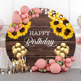 Allenjoy Sunflower And Wooden Round Happy Birthday Backdrop