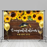 Allenjoy Sunflower And Yellow Balloon Graduate Wooden Backdrop