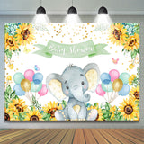 Allenjoy Sunflower Baby Elephant Balloon Baby Shower Backdrop