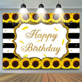 Allenjoy Sunflower Black White Stripes Happy Birthday Backdrop