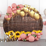 Allenjoy Sunflower Gold Balloons Round Happy Birthday Backdrop