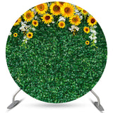 Allenjoy Sunflower With Green Leaves Circle Wedding Backdrop