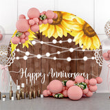 Allenjoy Sunflower Wooden Wedding Anniversariy Round Backdrop